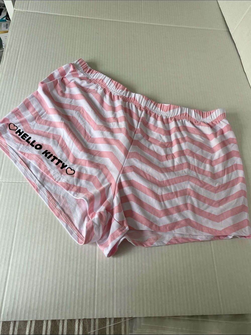 Hello Kitty Pink & White Chevron Lounge Shorts; Size L NWOT